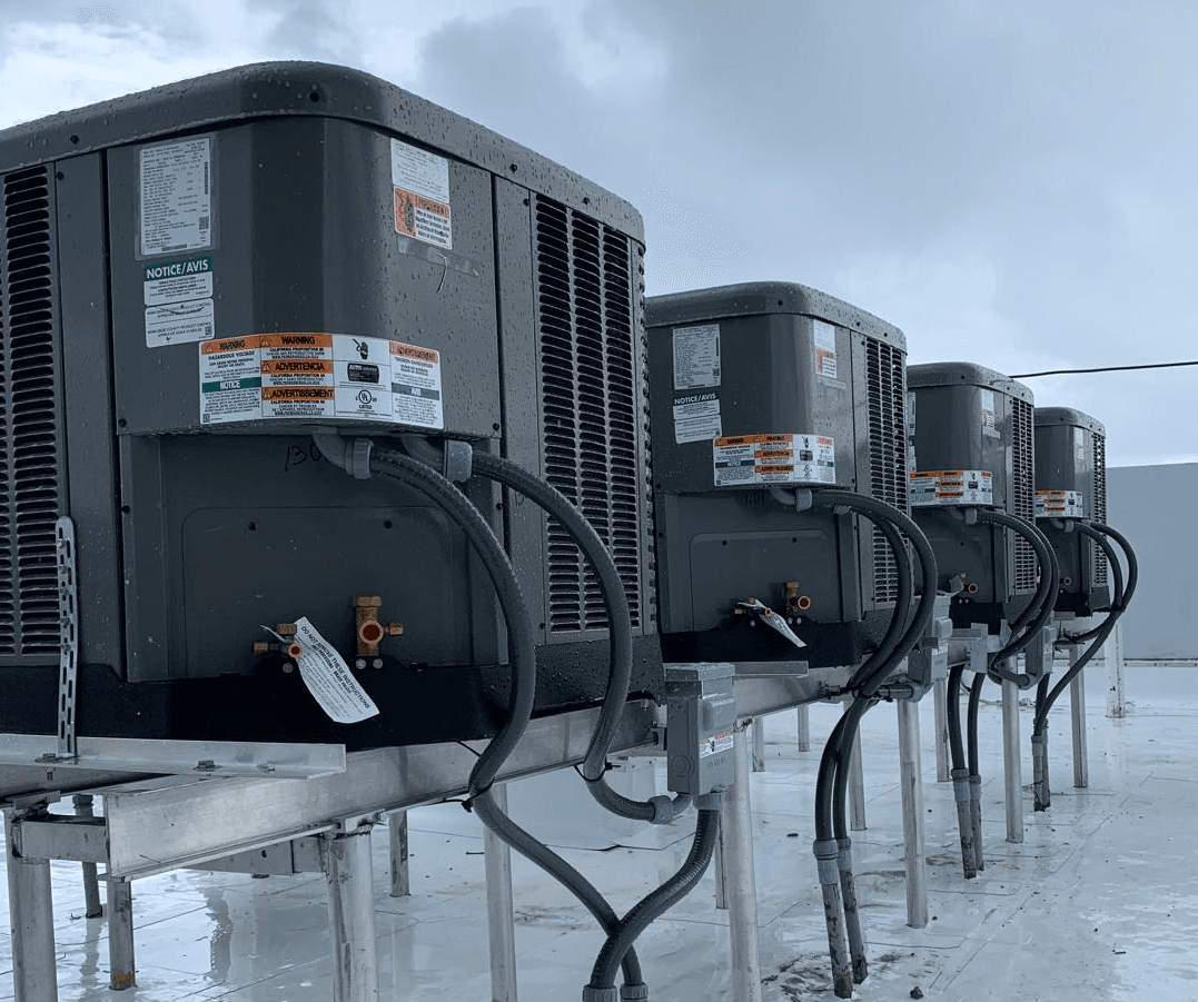 Rooftop HVAC condenser units with electrical hookups