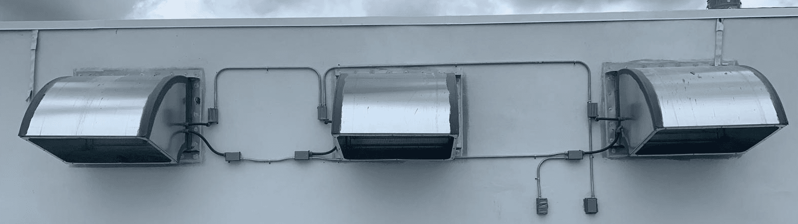 Rooftop exhaust fans wired and connected to disconnects